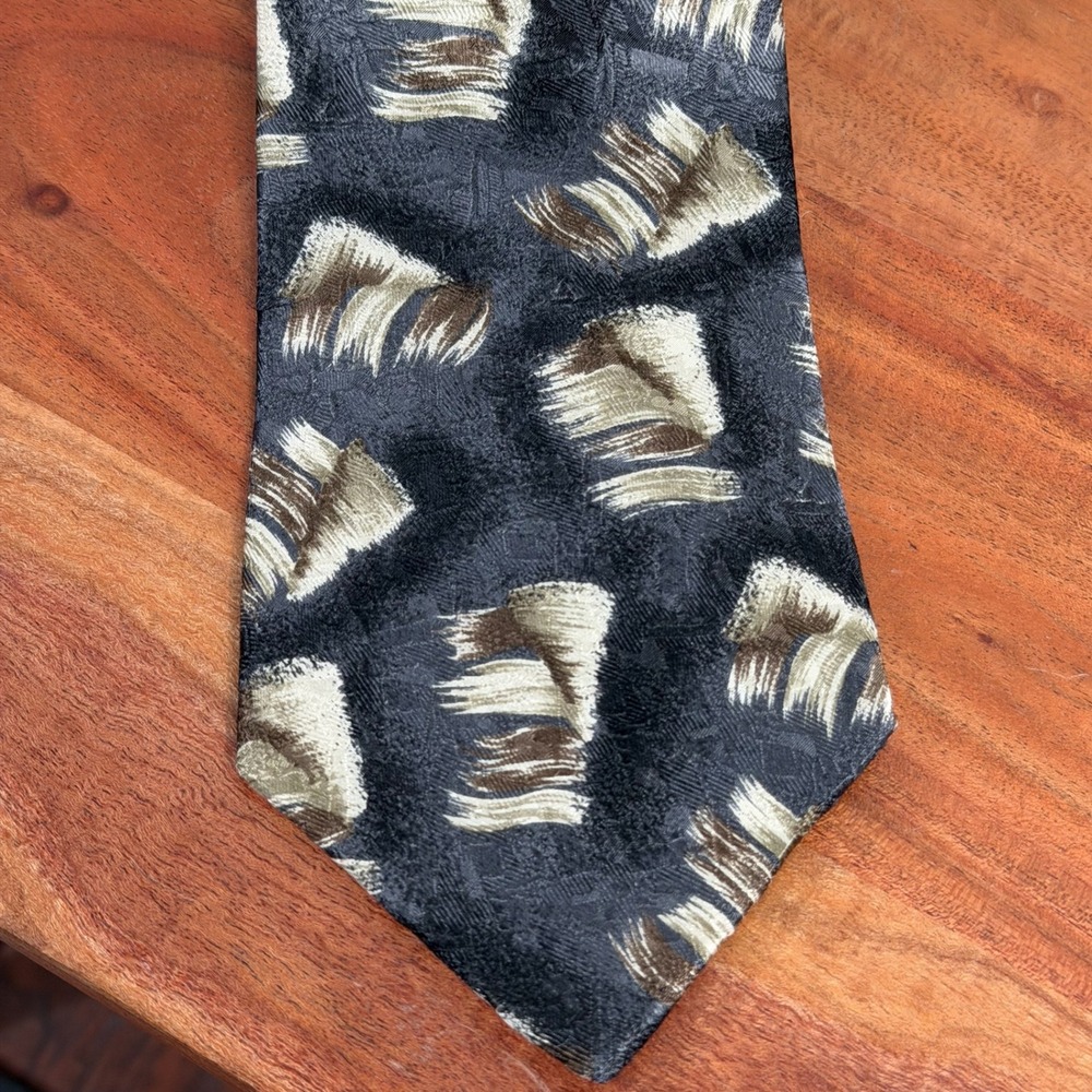 Zylos George Machado Men's‎ Silk Tie Black Tan Abstract Brushstroke Pattern